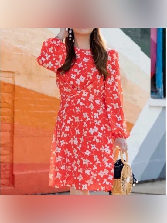 Eliza J Dresses & Skirts - Eliza J Coral Floral Long Sleeve A-Line Dress